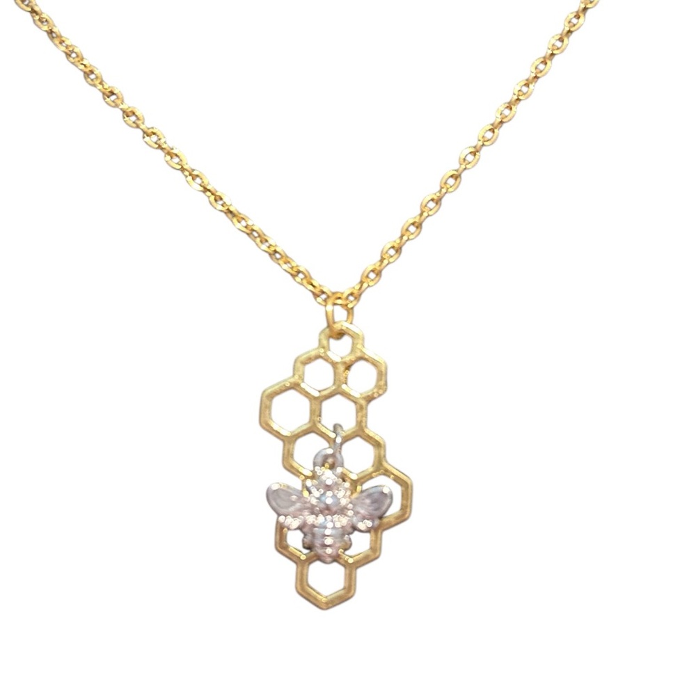 Gold and Silver Honeycomb Bee Necklace